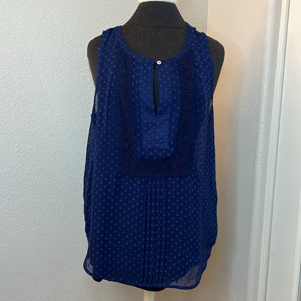 Daniel Rainn Navy Blue Sleeveless Lace-Trim Tank Top